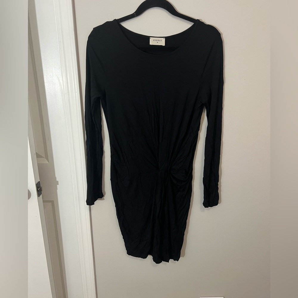 Everly Classic Black Knot Front Mini Dress,Large